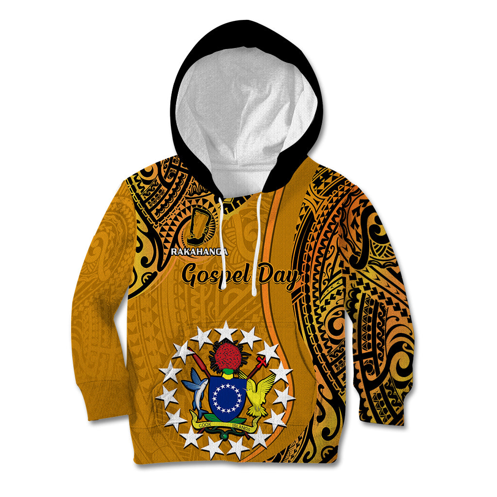 Personalised 15 August Rakahanga Island Gospel Day Kid Hoodie Cook Islands Tribal Pattern LT14 Hoodie Orange - Polynesian Pride