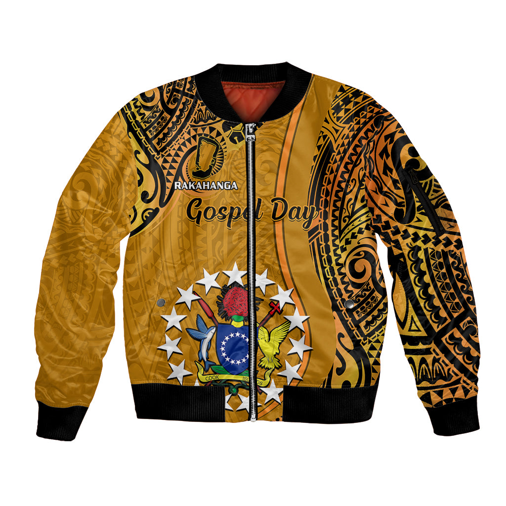 Personalised 15 August Rakahanga Island Gospel Day Sleeve Zip Bomber Jacket Cook Islands Tribal Pattern LT14 Unisex Orange - Polynesian Pride