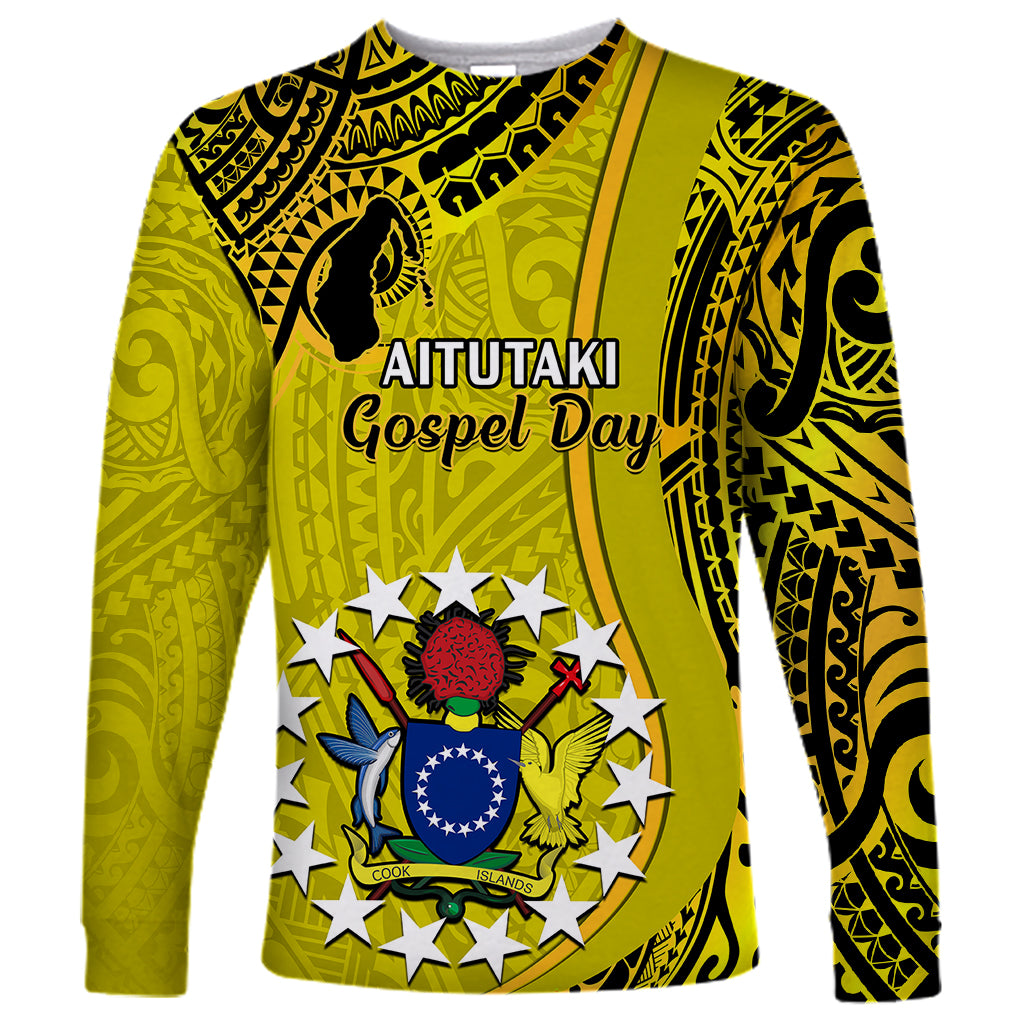 27 October Aitutaki Island Gospel Day Long Sleeve Shirt Cook Islands Tribal Pattern LT14 Unisex Gold - Polynesian Pride