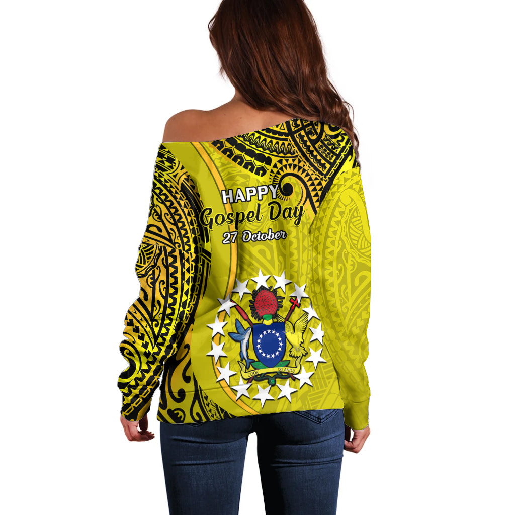 27 October Aitutaki Island Gospel Day Off Shoulder Sweater Cook Islands Tribal Pattern LT14 - Polynesian Pride