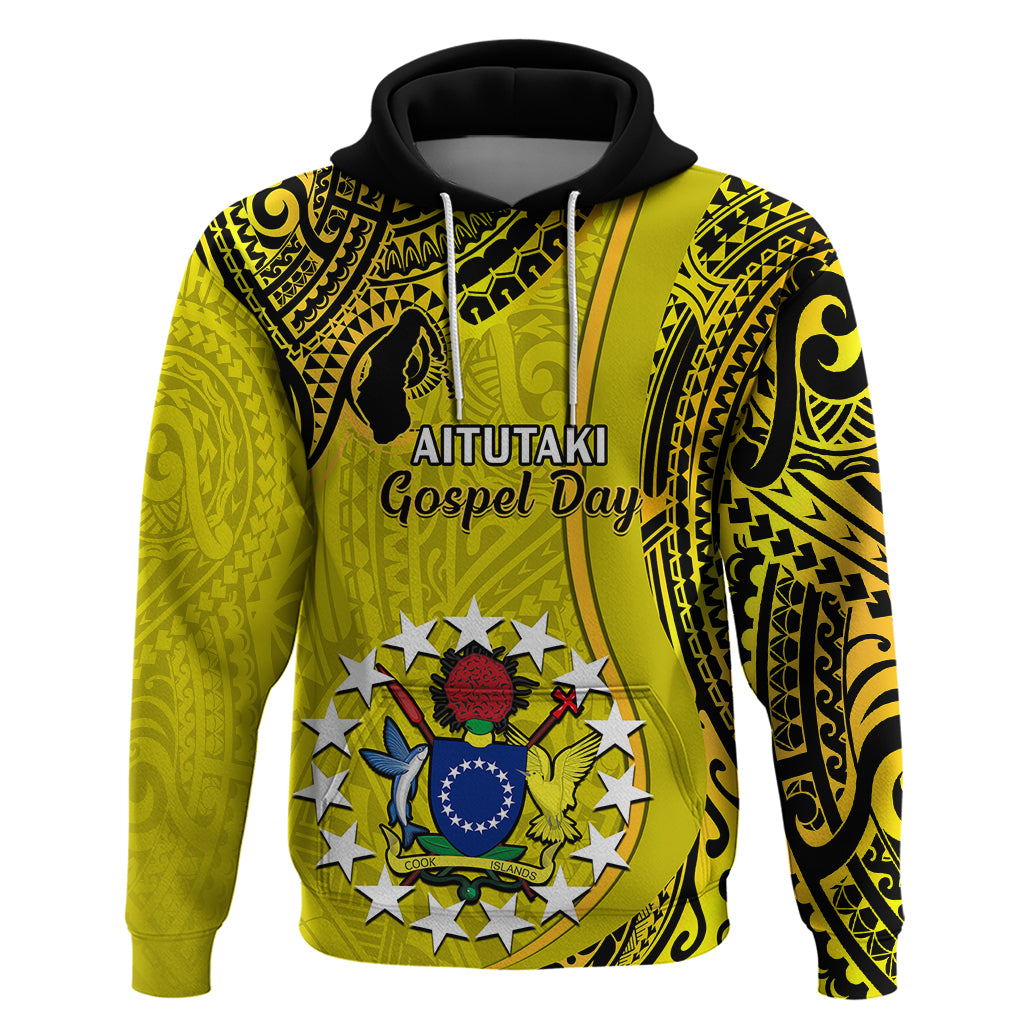 Custom 27 October Aitutaki Island Gospel Day Hoodie Cook Islands Tribal Pattern LT14 Pullover Hoodie Gold - Polynesian Pride