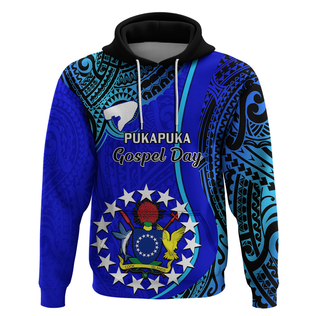 8 December Pukapuka Island Gospel Day Hoodie Cook Islands Tribal Pattern LT14 Pullover Hoodie Blue - Polynesian Pride