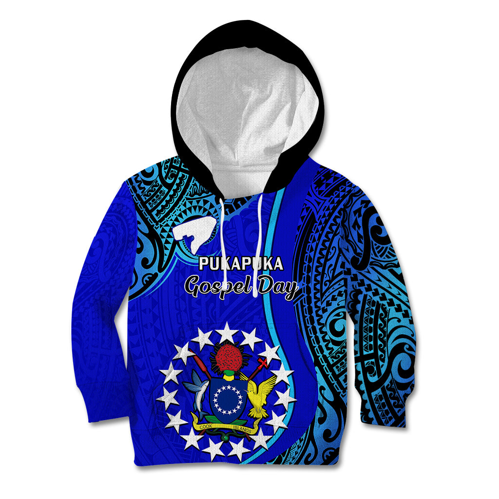 8 December Pukapuka Island Gospel Day Kid Hoodie Cook Islands Tribal Pattern LT14 Blue - Polynesian Pride