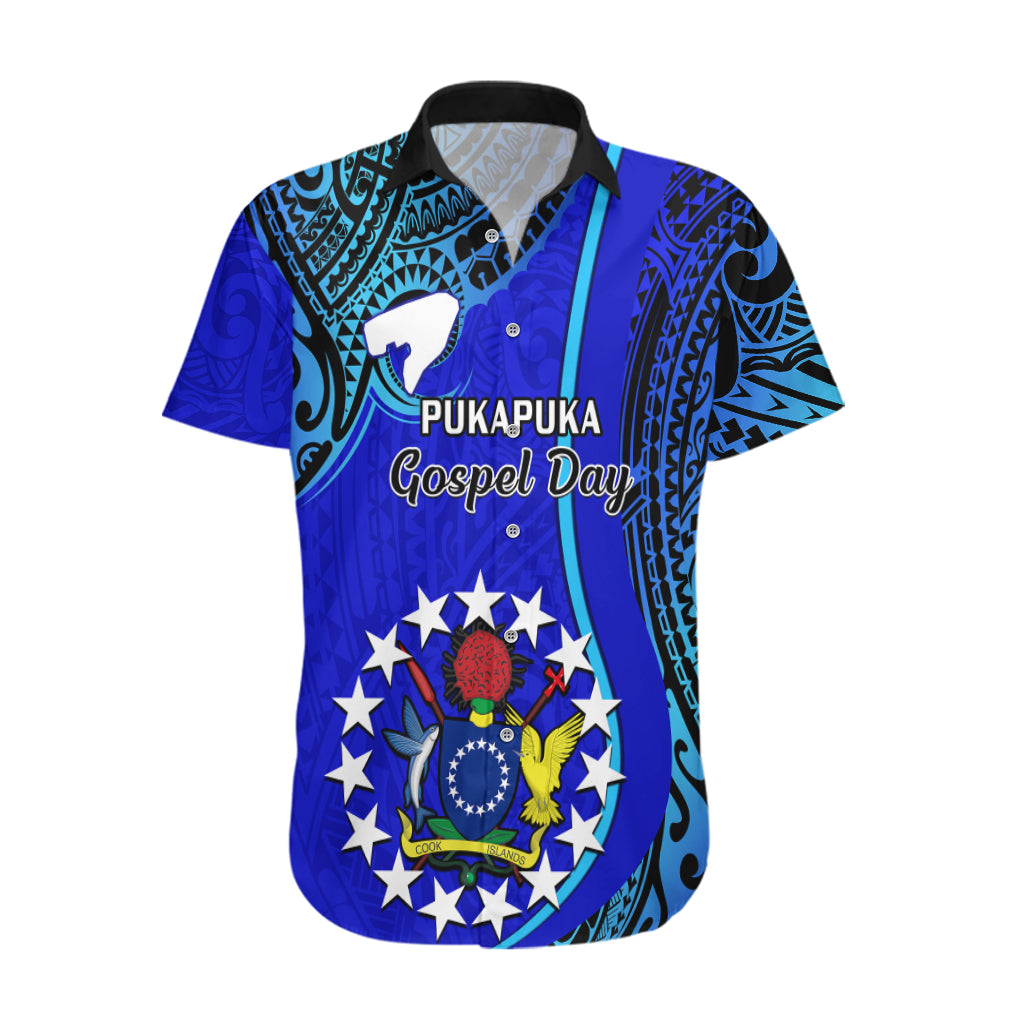 Personalised 8 December Pukapuka Island Gospel Day Hawaiian Shirt Cook Islands Tribal Pattern LT14 Blue - Polynesian Pride