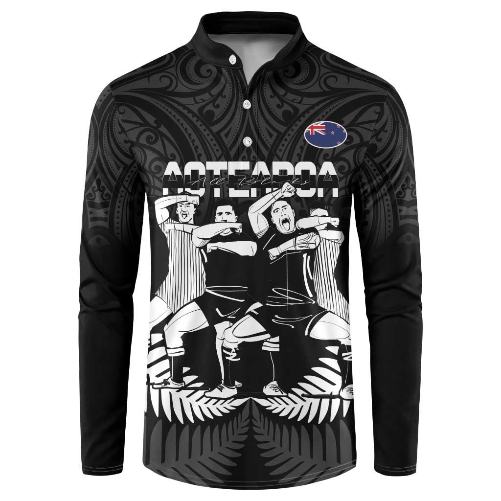New Zealand Silver Fern Rugby Button Sweatshirt Haka Dance With Aotearoa Maori Pattern