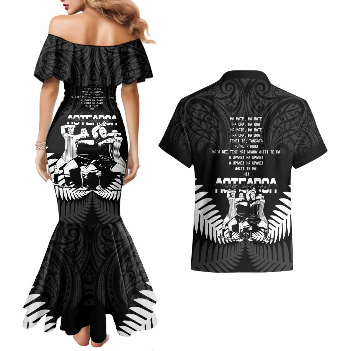 New Zealand Silver Fern Rugby Couples Matching Mermaid Dress and Hawaiian Shirt Haka Dance With Aotearoa Maori Pattern
