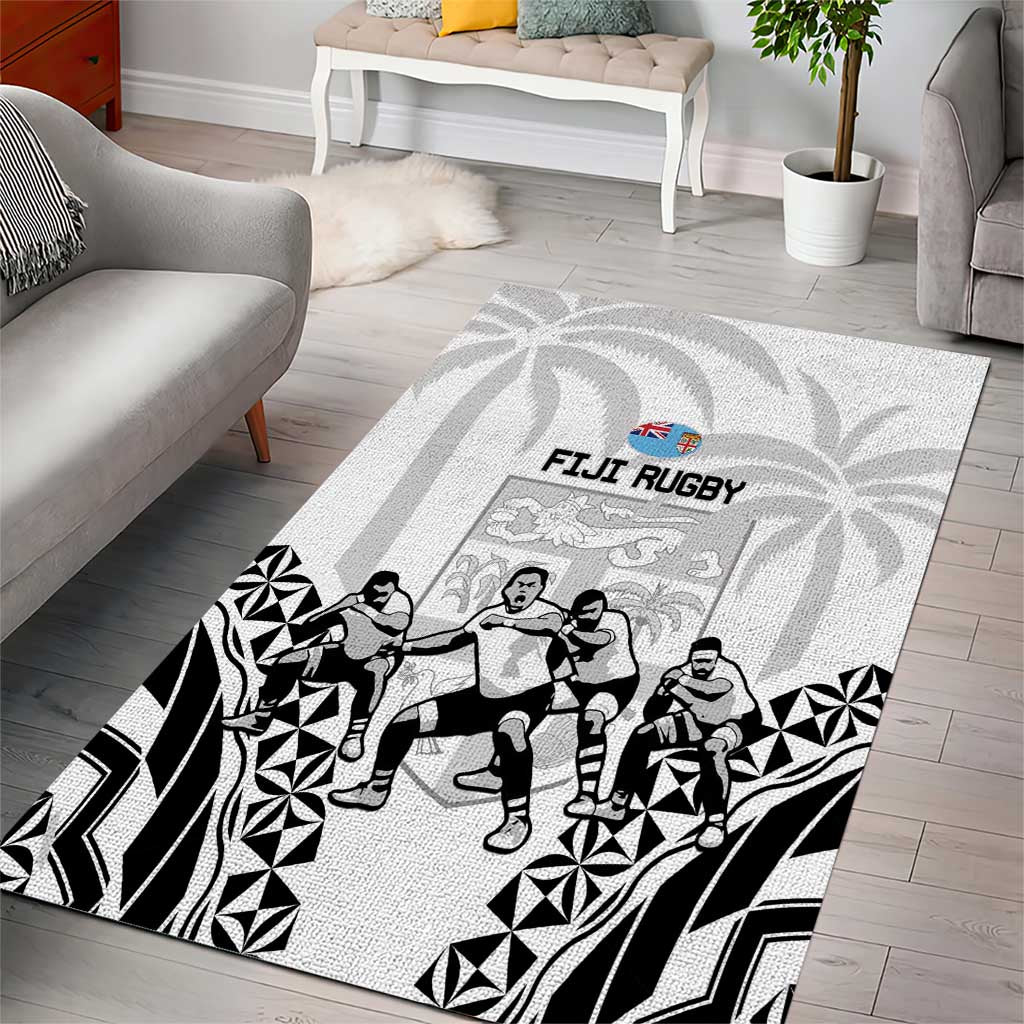 Fiji Tapa Rugby Area Rug Cibi Dance With Fijian Pattern