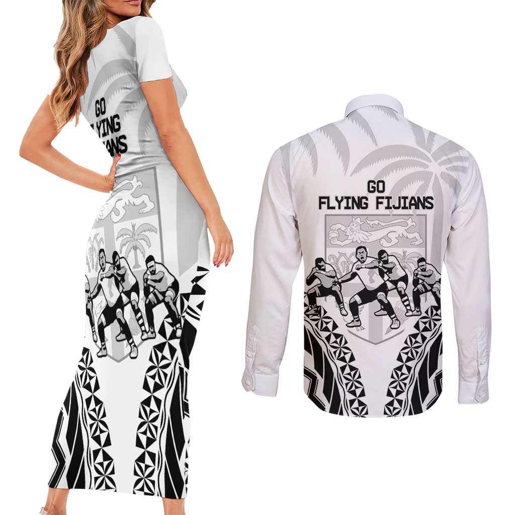 Fiji Tapa Rugby Couples Matching Short Sleeve Bodycon Dress and Long Sleeve Button Shirt Cibi Dance With Fijian Pattern LT14 - Polynesian Pride