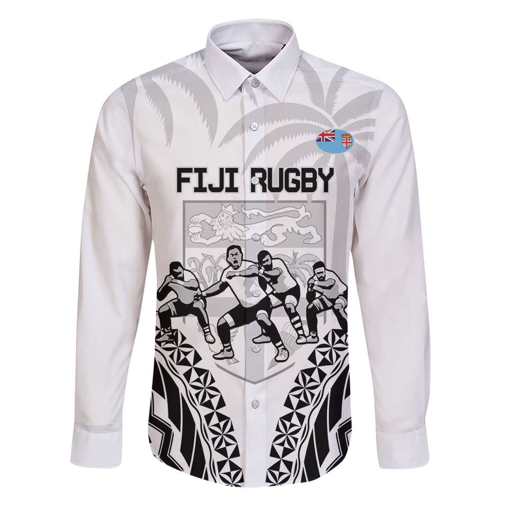 Fiji Tapa Rugby Family Matching Long Sleeve Bodycon Dress and Hawaiian Shirt Cibi Dance With Fijian Pattern LT14 Dad's Shirt - Long Sleeve White - Polynesian Pride