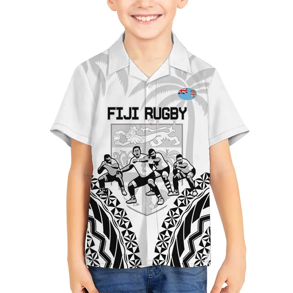 Fiji Tapa Rugby Family Matching Long Sleeve Bodycon Dress and Hawaiian Shirt Cibi Dance With Fijian Pattern LT14 Son's Shirt White - Polynesian Pride