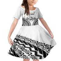 Fiji Tapa Rugby Family Matching Mermaid Dress and Hawaiian Shirt Cibi Dance With Fijian Pattern LT14 Daughter's Dress White - Polynesian Pride
