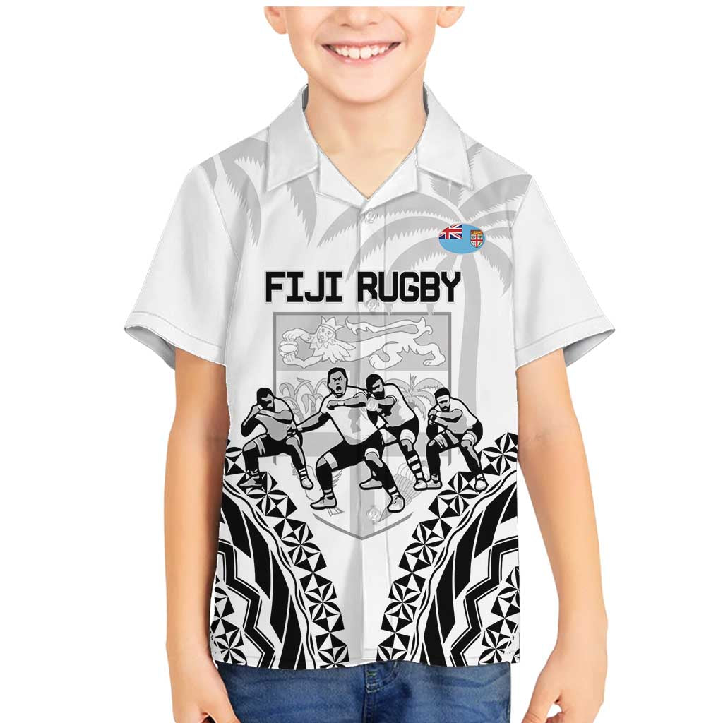 Fiji Tapa Rugby Family Matching Mermaid Dress and Hawaiian Shirt Cibi Dance With Fijian Pattern LT14 Son's Shirt White - Polynesian Pride