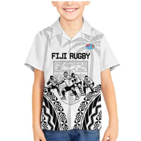 Fiji Tapa Rugby Family Matching Mermaid Dress and Hawaiian Shirt Cibi Dance With Fijian Pattern LT14 Son's Shirt White - Polynesian Pride