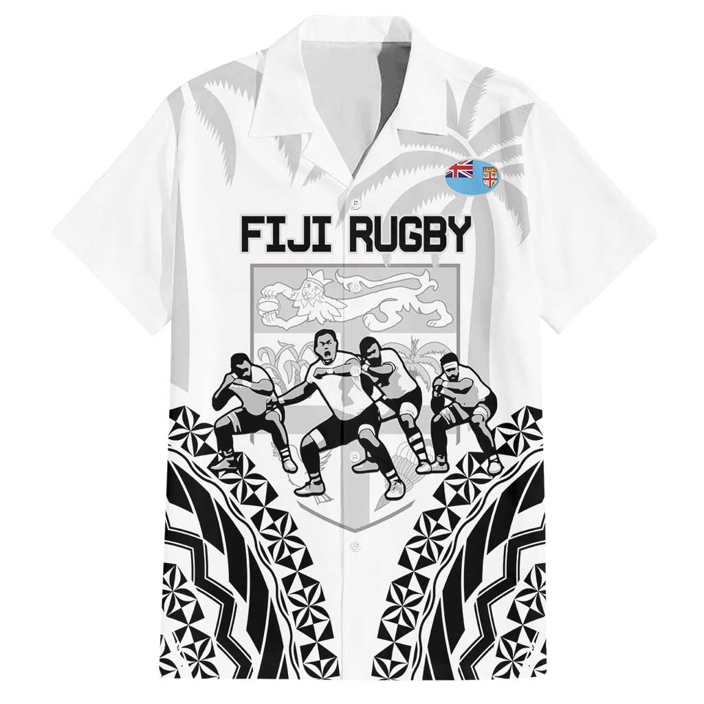 Fiji Tapa Rugby Family Matching Short Sleeve Bodycon Dress and Hawaiian Shirt Cibi Dance With Fijian Pattern LT14 Dad's Shirt - Short Sleeve White - Polynesian Pride