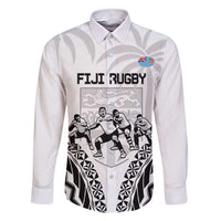 Fiji Tapa Rugby Family Matching Short Sleeve Bodycon Dress and Hawaiian Shirt Cibi Dance With Fijian Pattern LT14 Dad's Shirt - Long Sleeve White - Polynesian Pride