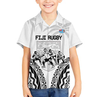 Fiji Tapa Rugby Family Matching Short Sleeve Bodycon Dress and Hawaiian Shirt Cibi Dance With Fijian Pattern LT14 Son's Shirt White - Polynesian Pride