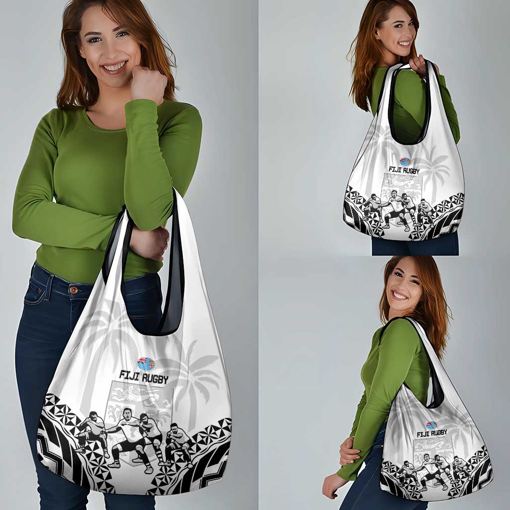 Fiji Tapa Rugby Grocery Bag Cibi Dance With Fijian Pattern