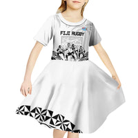 Fiji Tapa Rugby Kid Short Sleeve Dress Cibi Dance With Fijian Pattern