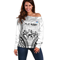 Fiji Tapa Rugby Off Shoulder Sweater Cibi Dance With Fijian Pattern
