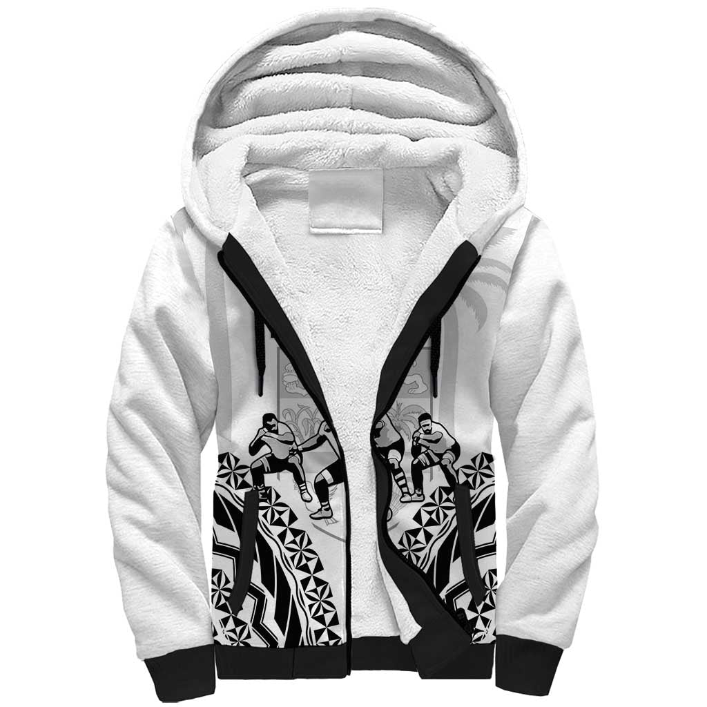 Fiji Tapa Rugby Sherpa Hoodie Cibi Dance With Fijian Pattern