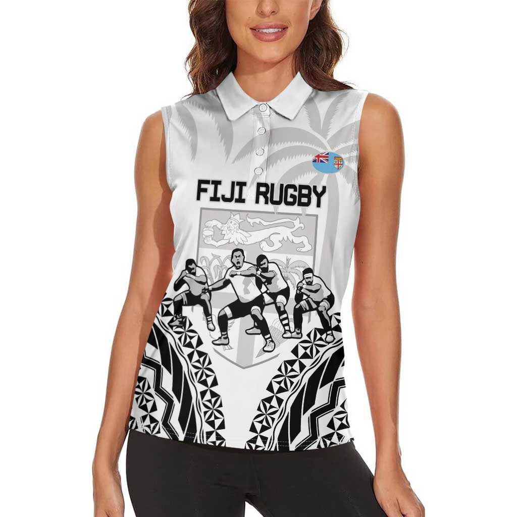 Fiji Tapa Rugby Women Sleeveless Polo Shirt Cibi Dance With Fijian Pattern