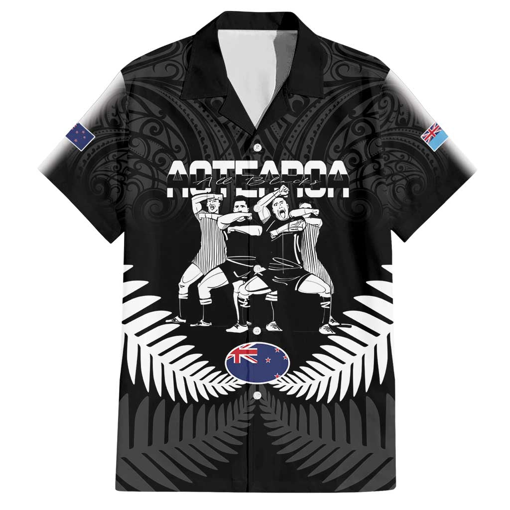 New Zealand And Fiji Tapa Rugby Hawaiian Shirt Haka Dance Mix Cibi Dance Together LT14 Black - Polynesian Pride