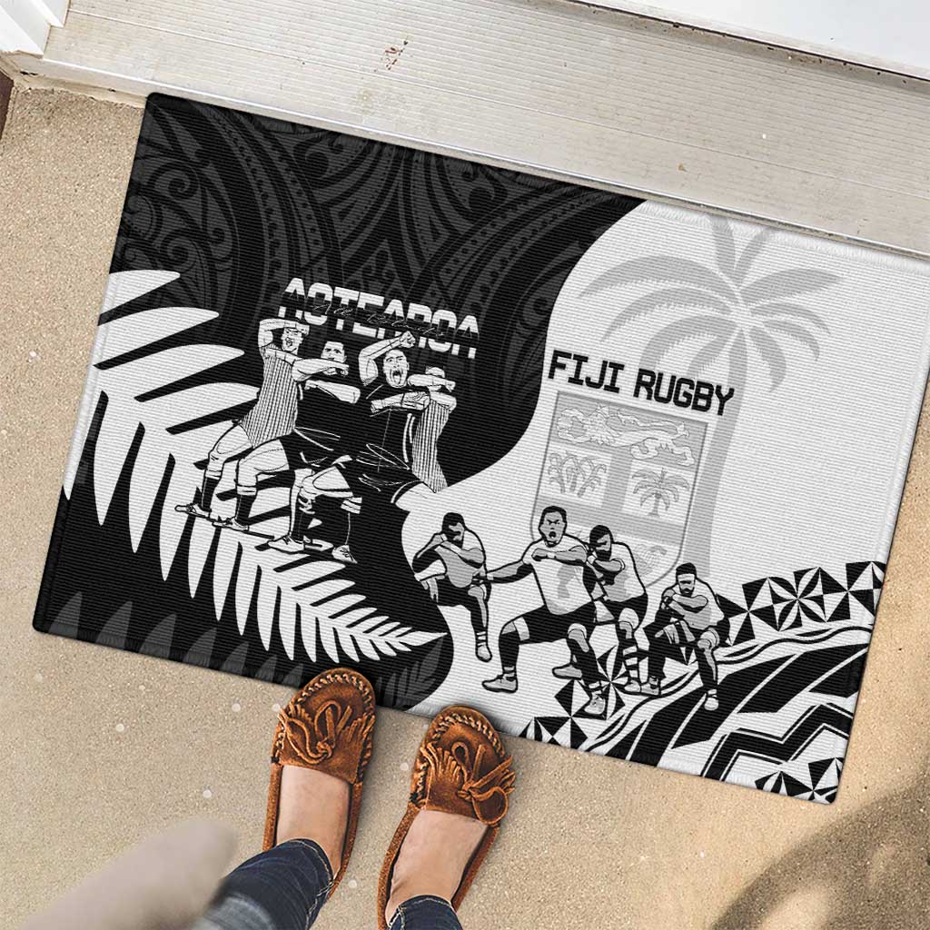 New Zealand And Fiji Tapa Rugby Rubber Doormat Haka Dance Mix Cibi Dance Together