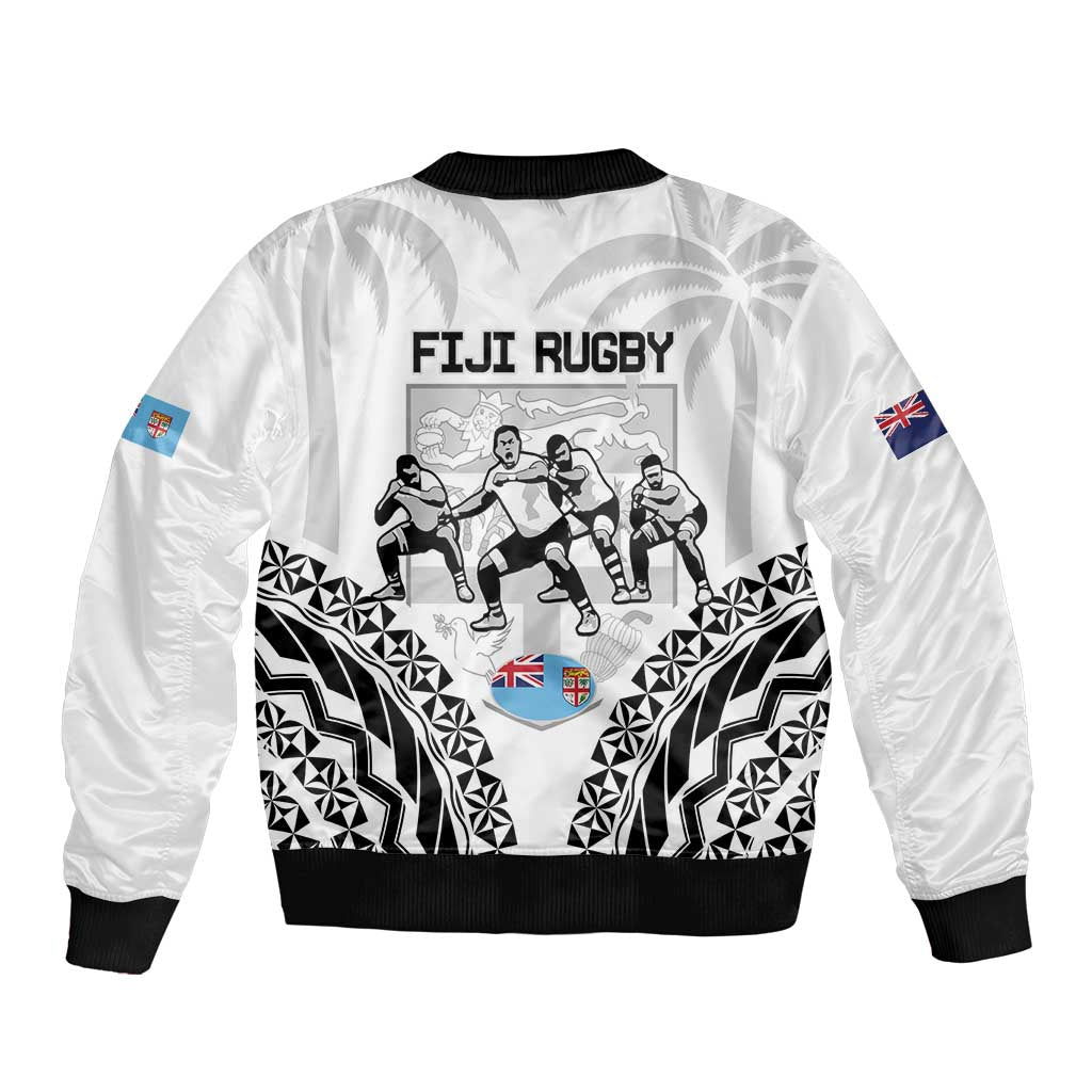 New Zealand And Fiji Tapa Rugby Sleeve Zip Bomber Jacket Haka Dance Mix Cibi Dance Together