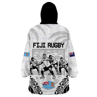 New Zealand And Fiji Tapa Rugby Wearable Blanket Hoodie Haka Dance Mix Cibi Dance Together