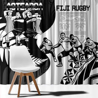 New Zealand And Fiji Tapa Rugby Window Curtain Haka Dance Mix Cibi Dance Together