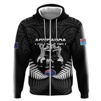 New Zealand And Fiji Tapa Rugby Zip Hoodie Haka Dance Mix Cibi Dance Together LT14 Zip Hoodie Black - Polynesian Pride