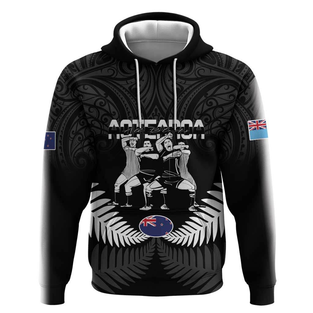 New Zealand And Fiji Tapa Rugby Zip Hoodie Haka Dance Mix Cibi Dance Together LT14 Pullover Hoodie Black - Polynesian Pride
