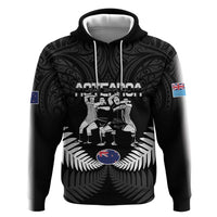 New Zealand And Fiji Tapa Rugby Zip Hoodie Haka Dance Mix Cibi Dance Together LT14 Pullover Hoodie Black - Polynesian Pride