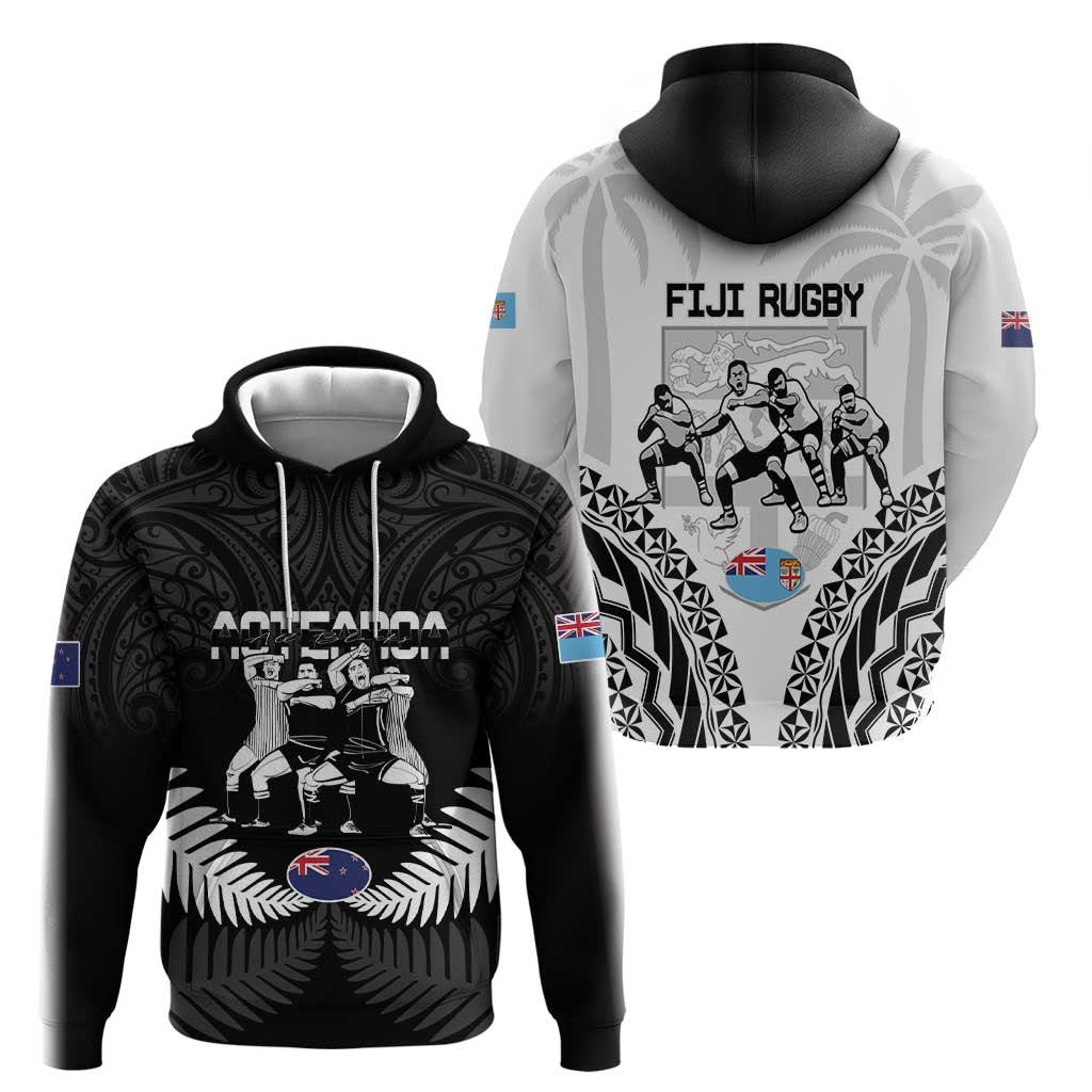 New Zealand And Fiji Tapa Rugby Zip Hoodie Haka Dance Mix Cibi Dance Together LT14 - Polynesian Pride