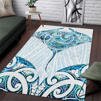 New Zealand Manta Ray Tattoo Area Rug Aotearoa Maori Haehae Paua Shell - Polynesian Pride
