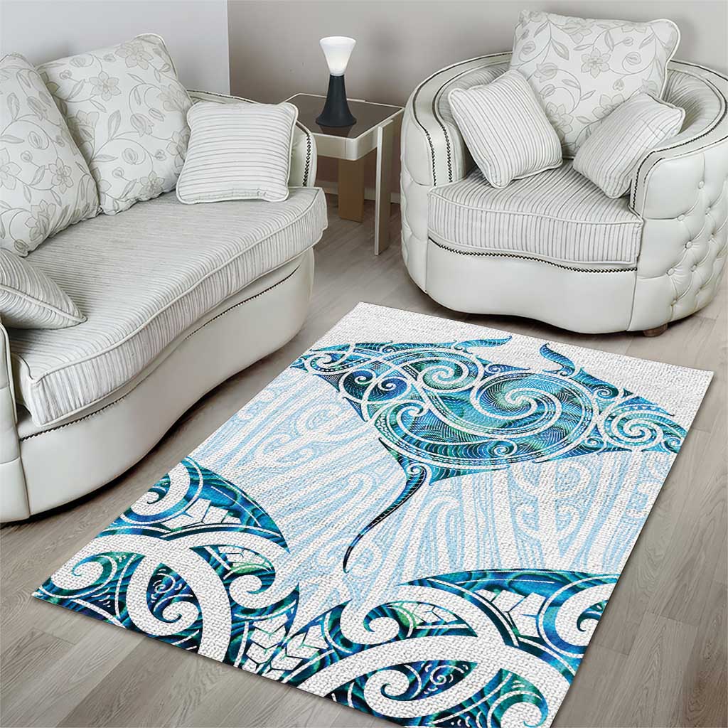 New Zealand Manta Ray Tattoo Area Rug Aotearoa Maori Haehae Paua Shell - Polynesian Pride