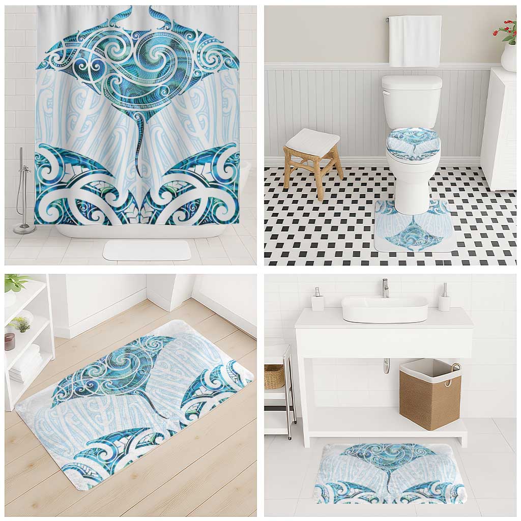 New Zealand Manta Ray Tattoo Bathroom Set Aotearoa Maori Haehae Paua Shell - Polynesian Pride