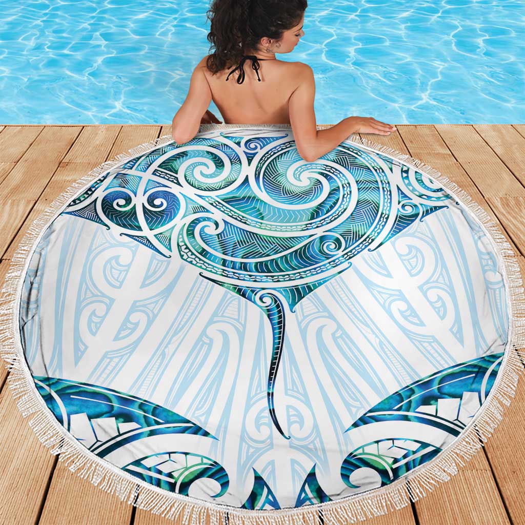 New Zealand Manta Ray Tattoo Beach Blanket Aotearoa Maori Haehae Paua Shell - Polynesian Pride