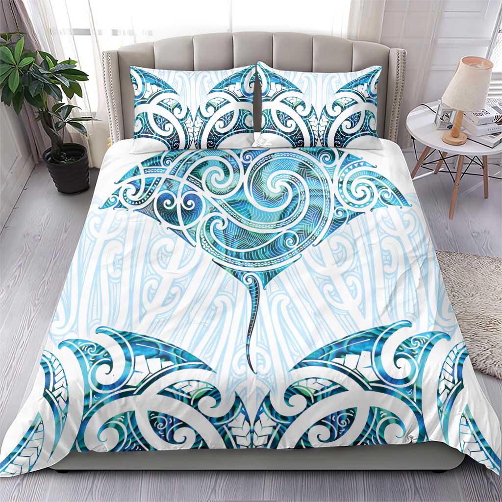 New Zealand Manta Ray Tattoo Bedding Set Aotearoa Maori Haehae Paua Shell - Polynesian Pride