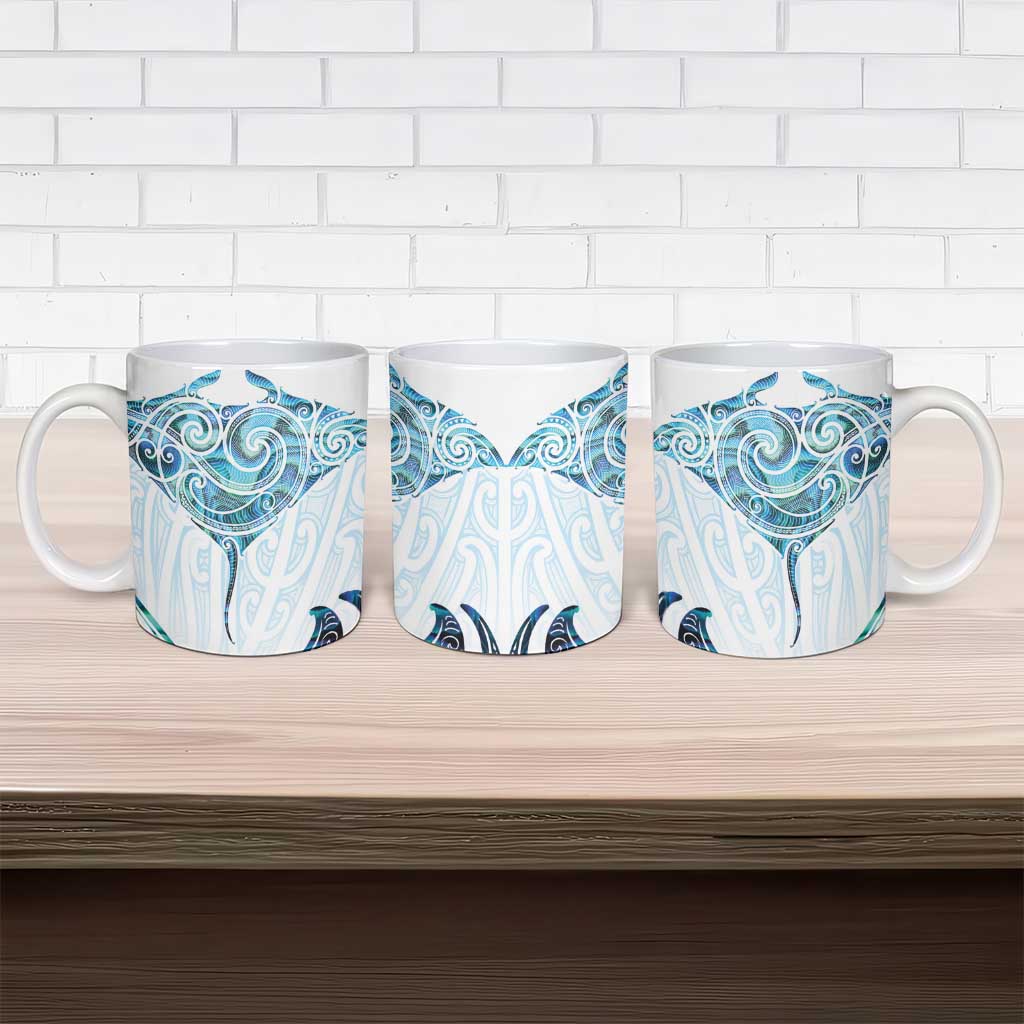 New Zealand Manta Ray Tattoo Ceramic Mug Aotearoa Maori Haehae Paua Shell - Polynesian Pride