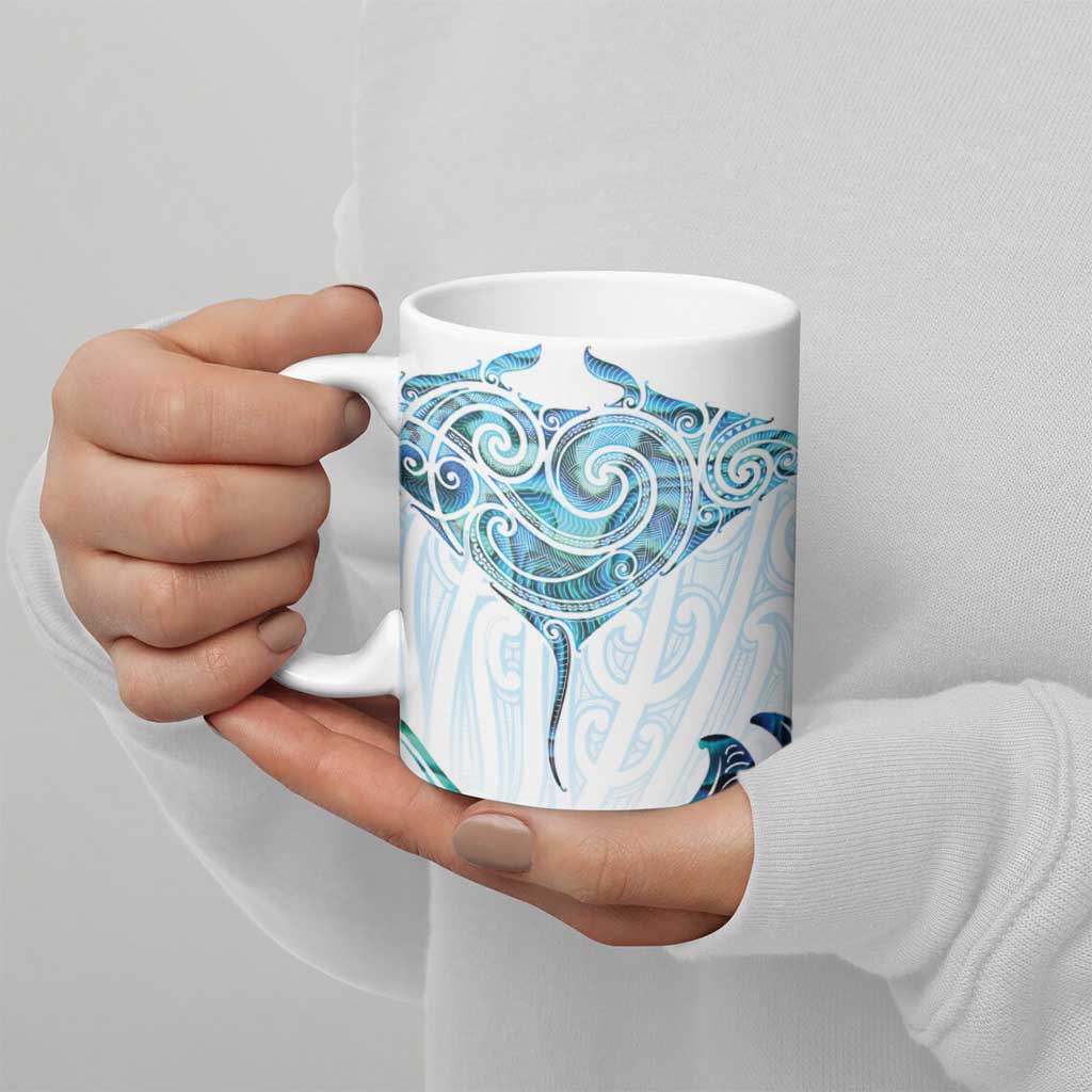 New Zealand Manta Ray Tattoo Ceramic Mug Aotearoa Maori Haehae Paua Shell - Polynesian Pride