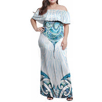 New Zealand Manta Ray Tattoo Family Matching Off Shoulder Maxi Dress and Hawaiian Shirt Aotearoa Maori Haehae Paua Shell - Polynesian Pride