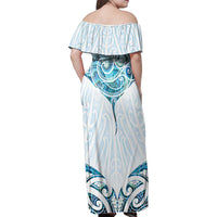 New Zealand Manta Ray Tattoo Family Matching Off Shoulder Maxi Dress and Hawaiian Shirt Aotearoa Maori Haehae Paua Shell - Polynesian Pride