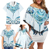 New Zealand Manta Ray Tattoo Family Matching Off Shoulder Short Dress and Hawaiian Shirt Aotearoa Maori Haehae Paua Shell - Polynesian Pride