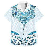 New Zealand Manta Ray Tattoo Family Matching Puletasi and Hawaiian Shirt Aotearoa Maori Haehae Paua Shell LT14 Dad's Shirt - Short Sleeve White - Polynesian Pride