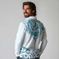 New Zealand Manta Ray Tattoo Long Sleeve Polo Shirt Aotearoa Maori Haehae Paua Shell - Polynesian Pride