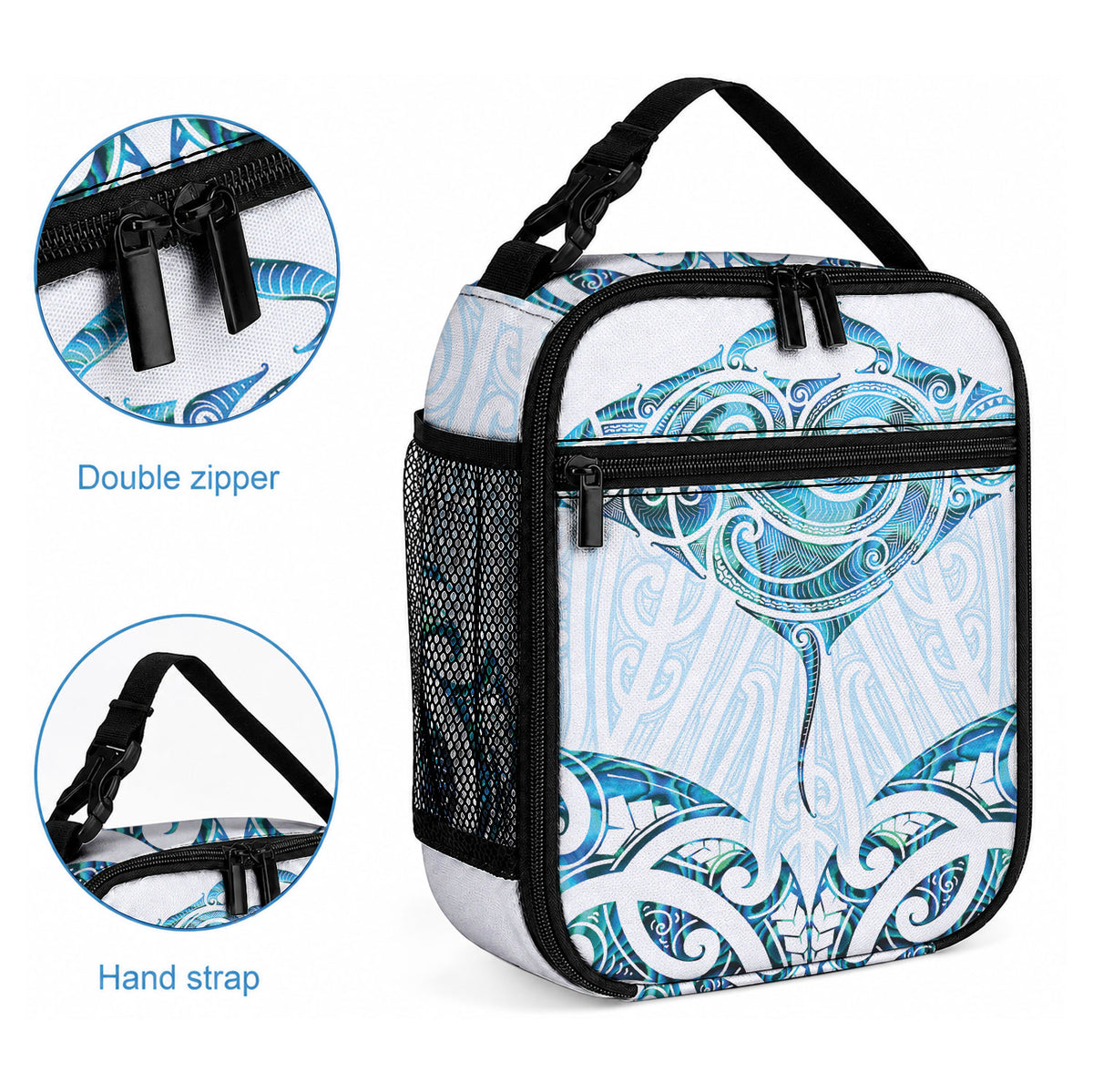New Zealand Manta Ray Tattoo Lunch Bag Aotearoa Maori Haehae Paua Shell