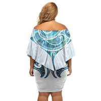 New Zealand Manta Ray Tattoo Off Shoulder Short Dress Aotearoa Maori Haehae Paua Shell - Polynesian Pride