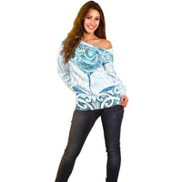 New Zealand Manta Ray Tattoo Off Shoulder Sweater Aotearoa Maori Haehae Paua Shell - Polynesian Pride