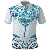 New Zealand Manta Ray Tattoo Polo Shirt Aotearoa Maori Haehae Paua Shell - Polynesian Pride
